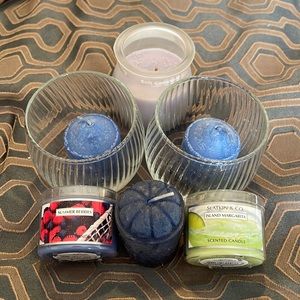 Candle LOT of 6 assorted scents with glass candle holders NWT